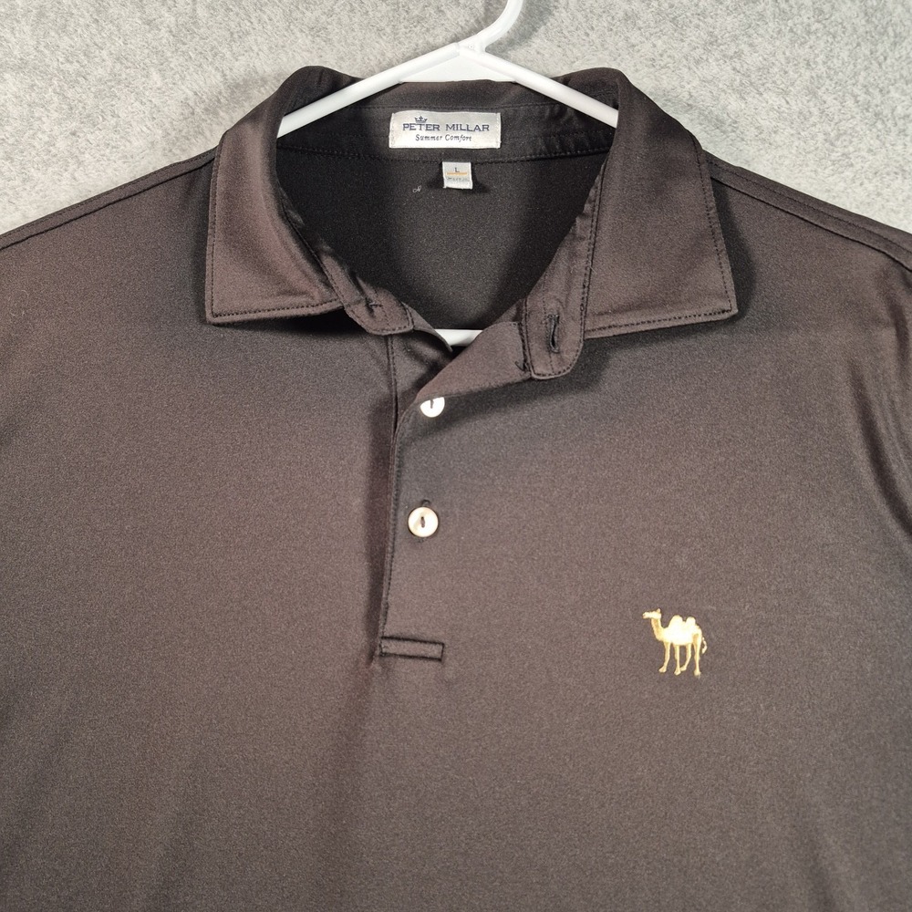 Peter Millar Summer Comfort Polo Shirt Mens Large Black Performance Stretch Golf - Picture 1 of 7